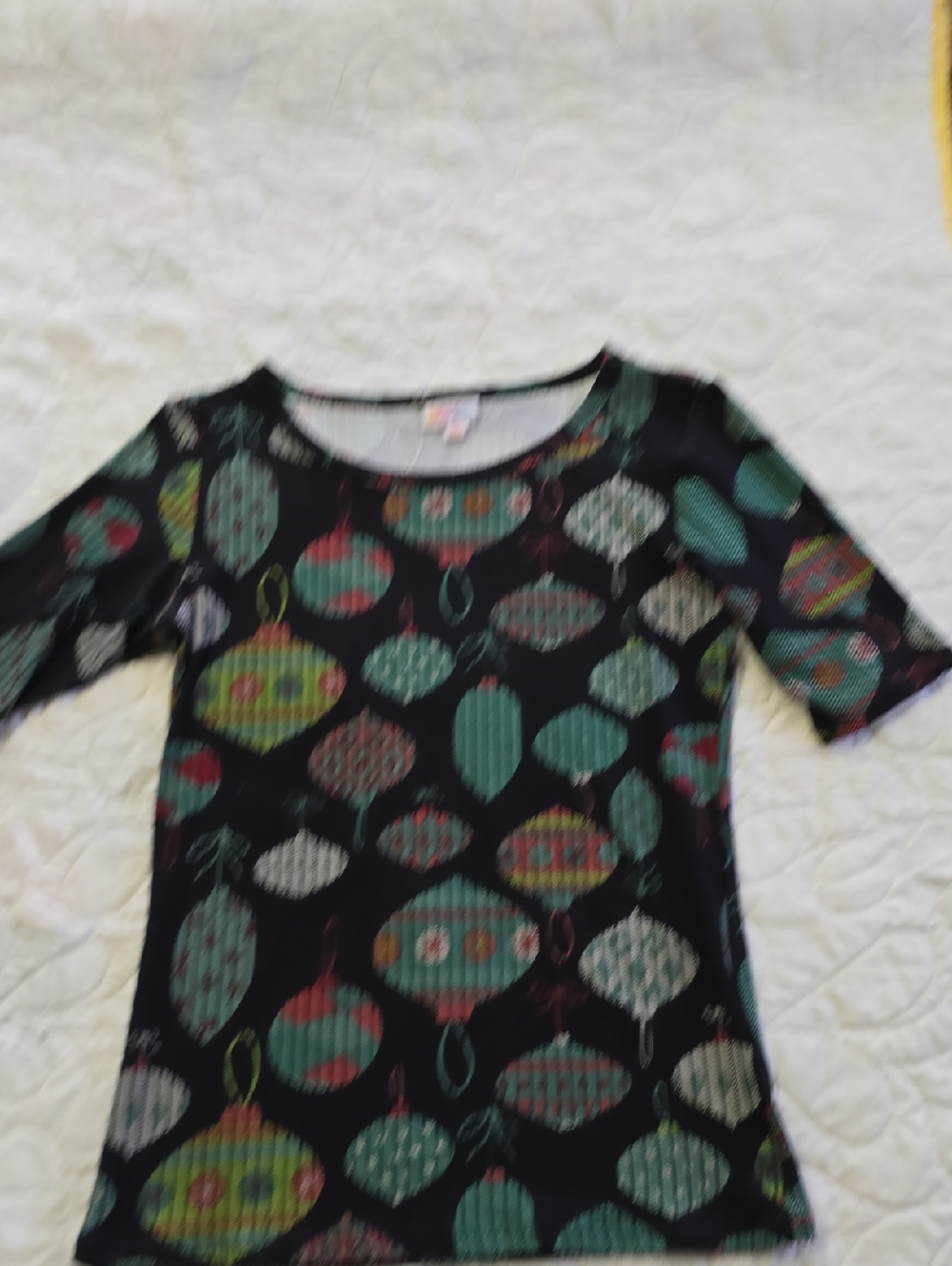 LuLaRoe Gigi XS Black Top with Teal, Green & Coral Accents